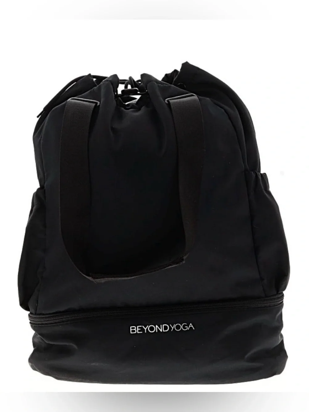 Beyond Yoga Black Drawstring Tote with Front Zip Compartment